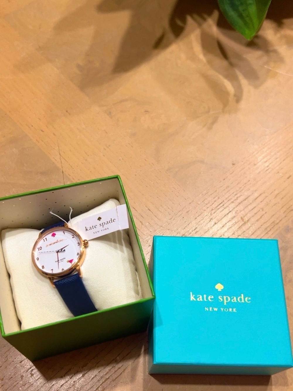 kate spade navy and rose gold 'Somewhere' Dial Leather Strap Watch